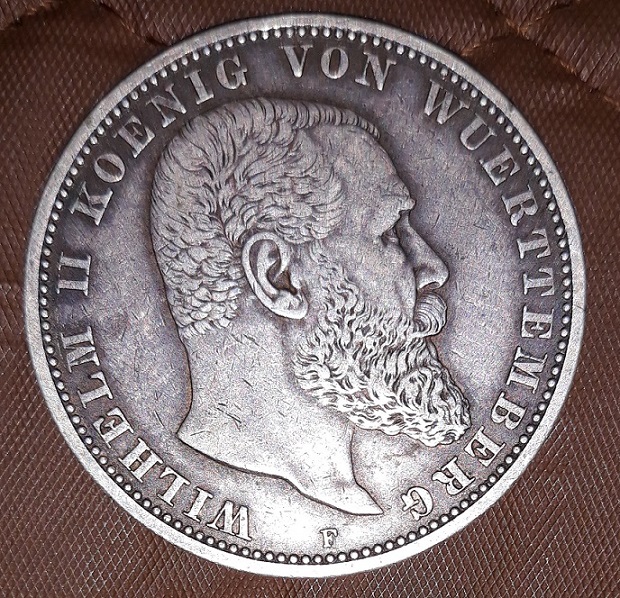 1908-German-States-Württemberg-5-Mark-Value